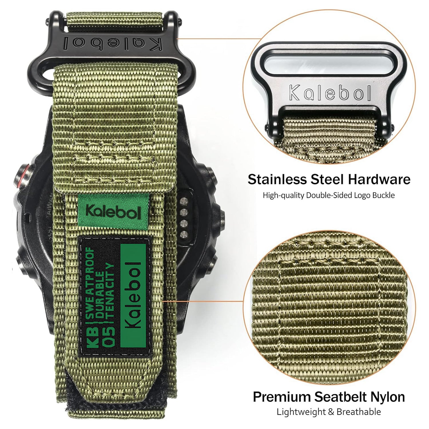 For Garmin Tactix 7 AMOLED Edition / Tactix 7 Pro / QuickFit 26mm Watch Strap Nylon Sticker Wrist Band - Army Green