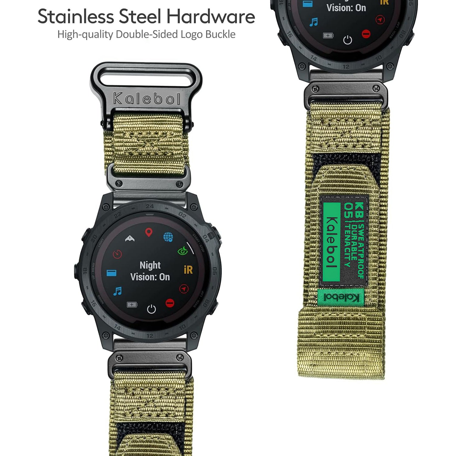 For Garmin Tactix 7 AMOLED Edition / Tactix 7 Pro / QuickFit 26mm Watch Strap Nylon Sticker Wrist Band - Army Green