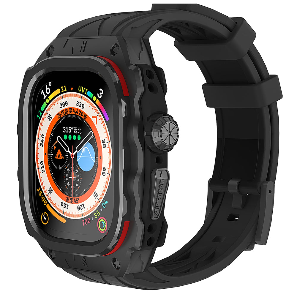 For Apple Watch Ultra 49mm / Ultra 2 49mm Silicone Wrist Strap Band + Integrated Metal Watch Case - Red