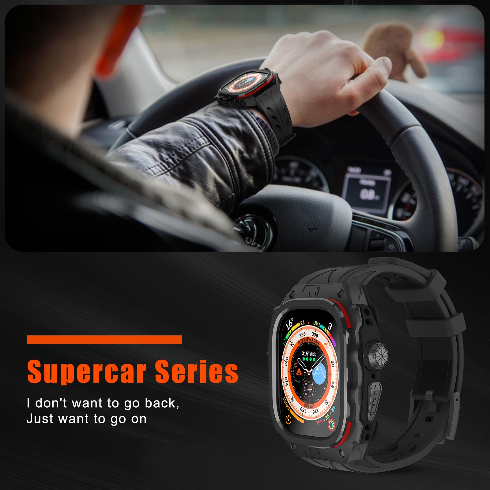 For Apple Watch Ultra 49mm / Ultra 2 49mm Silicone Wrist Strap Band + Integrated Metal Watch Case - Red