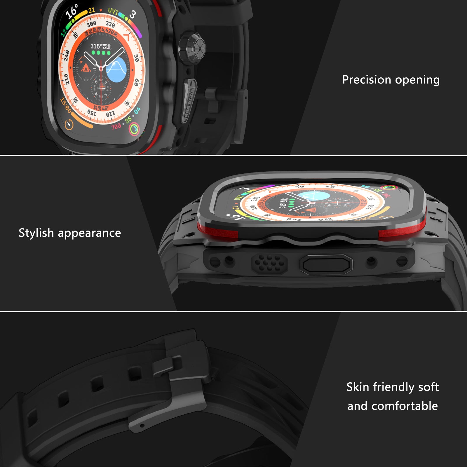 For Apple Watch Ultra 49mm / Ultra 2 49mm Silicone Wrist Strap Band + Integrated Metal Watch Case - Red