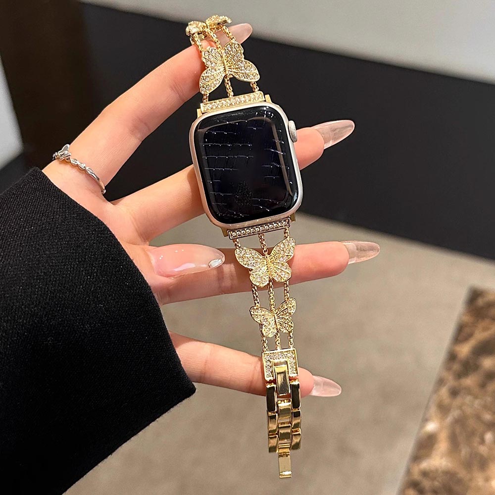 Butterfly Watch Strap for Apple Watch Series 9 8 7 41mm / 6 5 4 SE (2022) SE (2023) SE 40mm / 3 2 1 38mm Metal Replacement Band - Gold