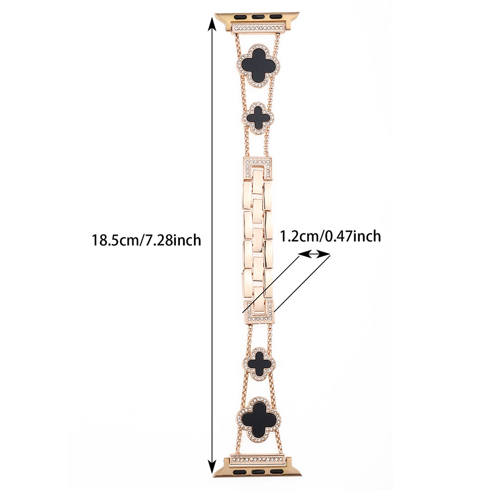 Four Leaf Clover Watch Strap for Apple Watch Series 9 8 7 41mm / 6 5 4 SE (2022) SE (2023) SE 40mm / 3 2 1 38mm Metal Wrist Band - Rose Gold+Black