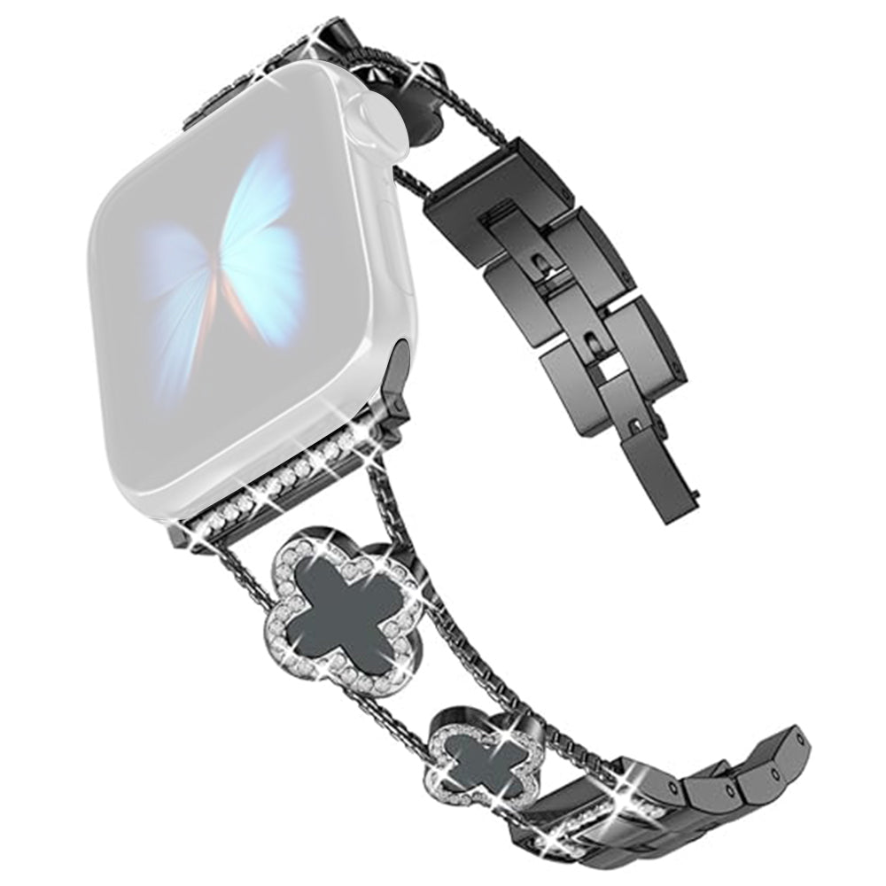 Four Leaf Clover Watch Strap for Apple Watch Ultra 2 Ultra 49mm  /  Series 9 8 7 45mm  /  6 5 4 SE (2022) SE (2023) SE 44mm  /  3 2 1 42mm - Black
