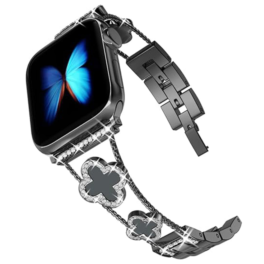 Four Leaf Clover Watch Strap for Apple Watch Ultra 2 Ultra 49mm  /  Series 9 8 7 45mm  /  6 5 4 SE (2022) SE (2023) SE 44mm  /  3 2 1 42mm - Black