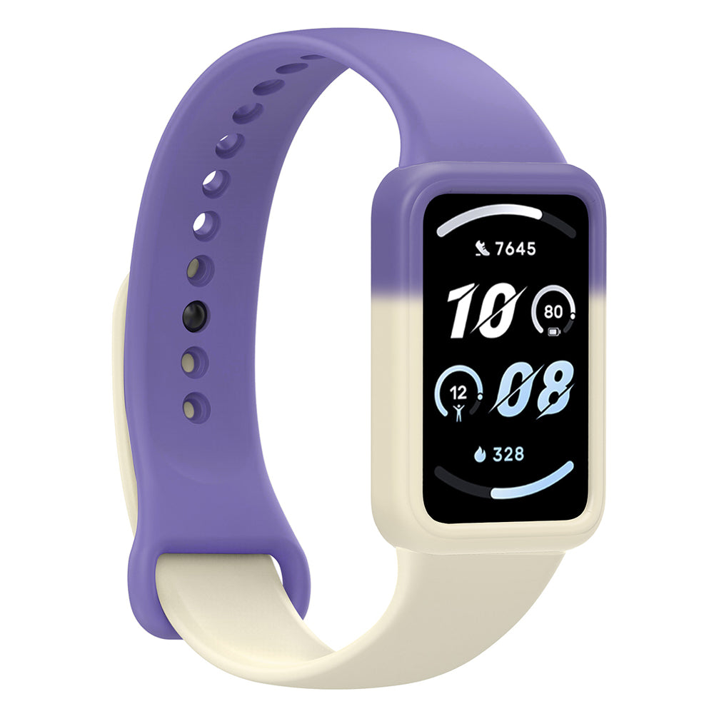 For Honor Band 9 Silicone Watch Case Protective Bumper Frame - White+Purple