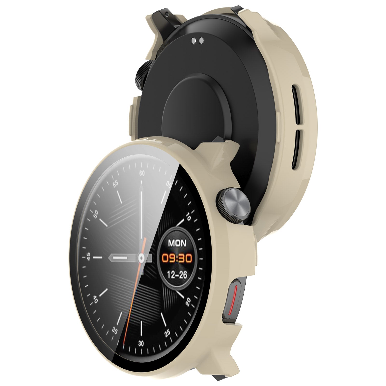 Hard PC Case for Mibro Watch Lite2 Watch Cover with Tempered Glass Screen Film - Beige