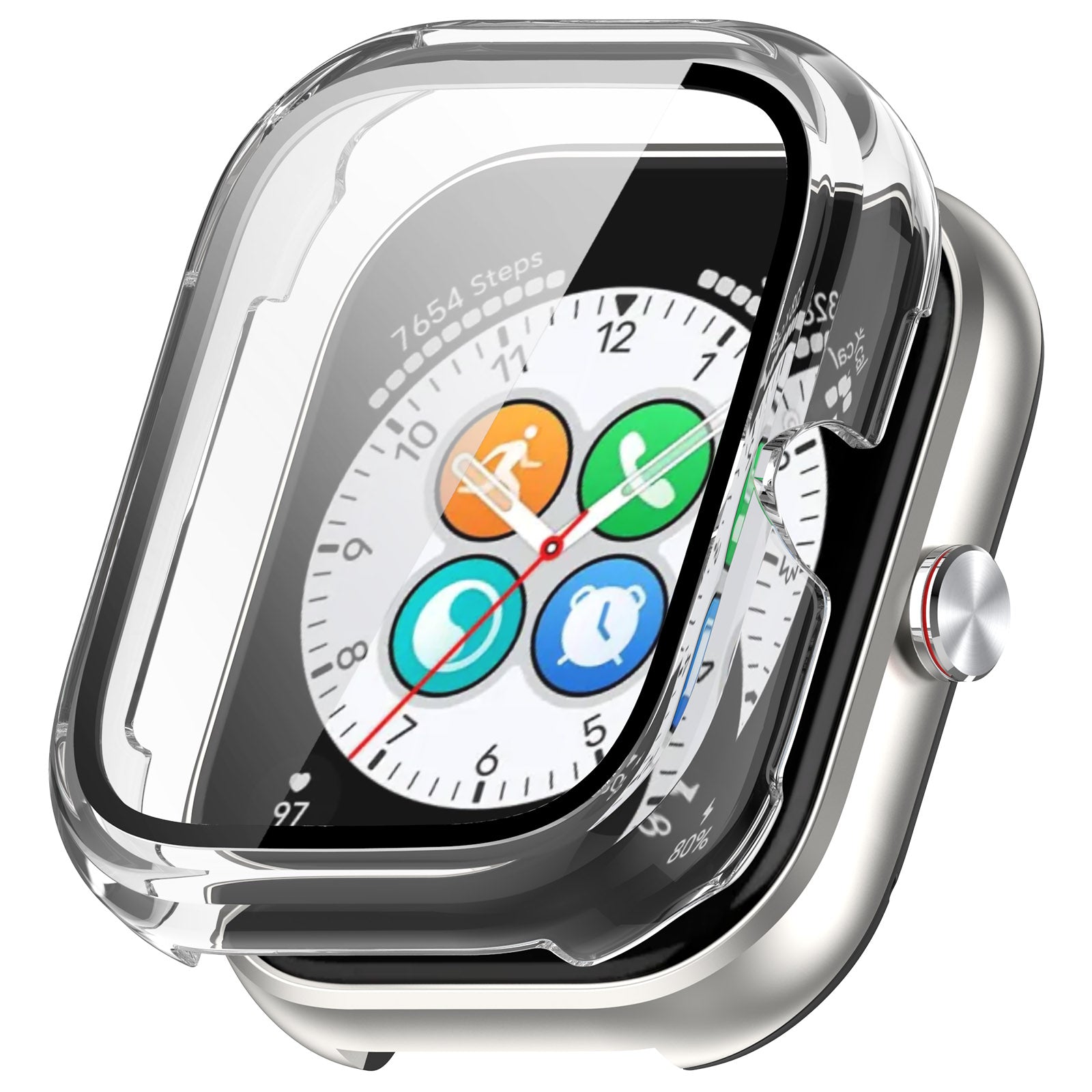 For Honor Choice Haylou Watch Protective Case PC Cover with Tempered Glass Screen Film - Transparent White