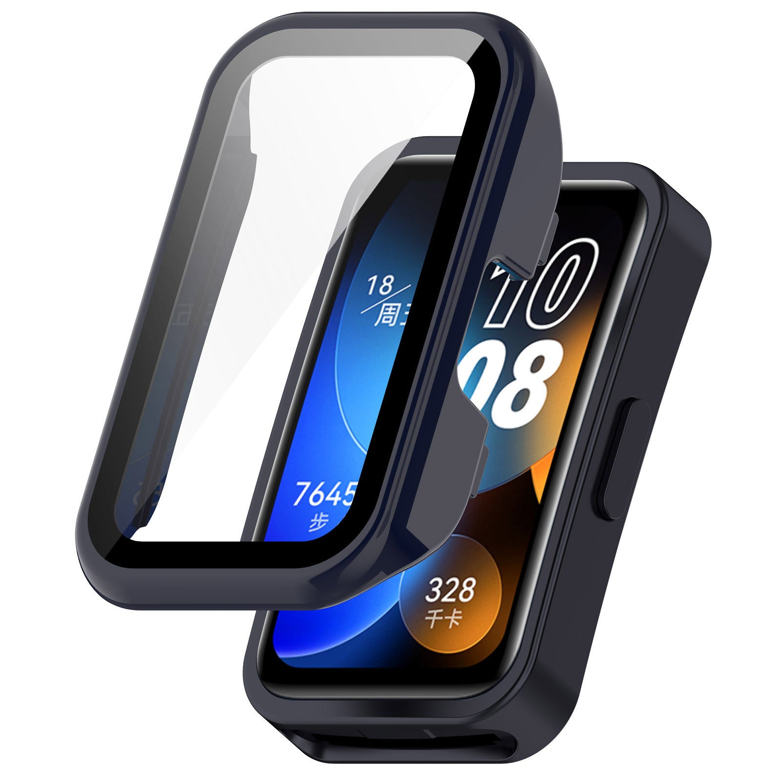 For Huawei Band 8 / 8 NFC / 9 / 9 NFC Hard PC Watch Cover with Tempered Glass Watch Screen Film - Dark Blue