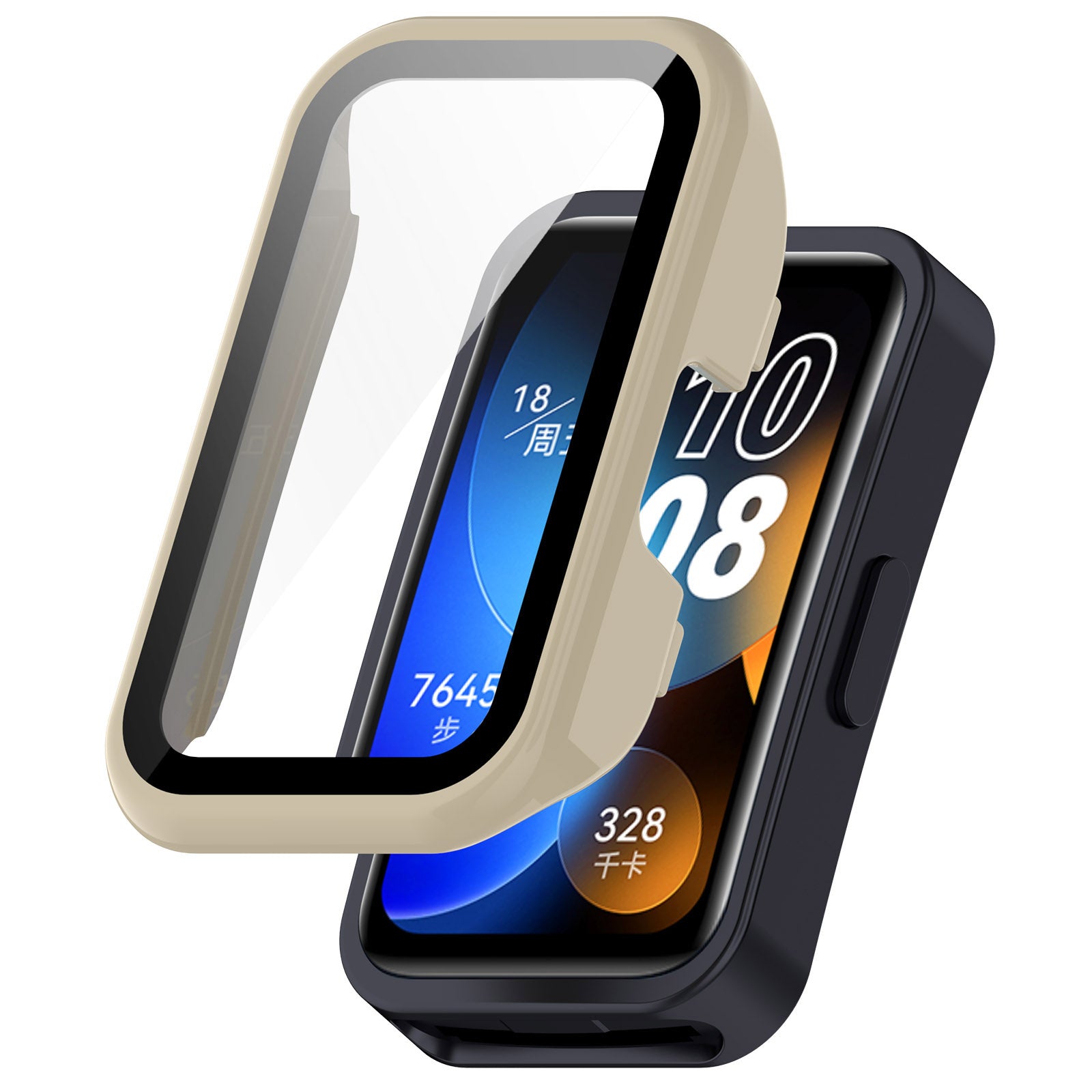For Huawei Band 8 / 8 NFC / 9 / 9 NFC Hard PC Watch Cover with Tempered Glass Watch Screen Film - Beige