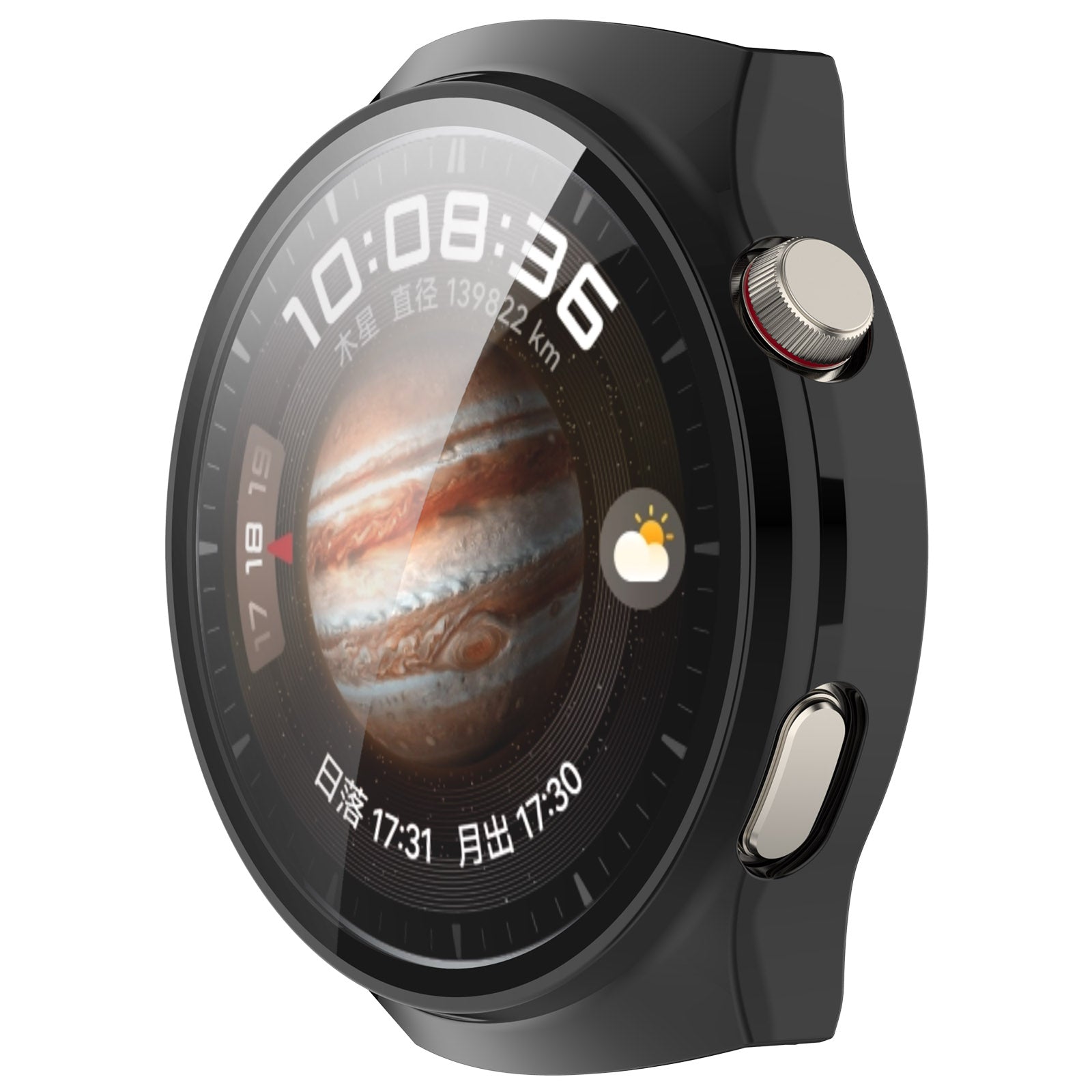 For Huawei Watch 4 Pro Case PC Cover with Curved Tempered Glass Screen Protector - Black