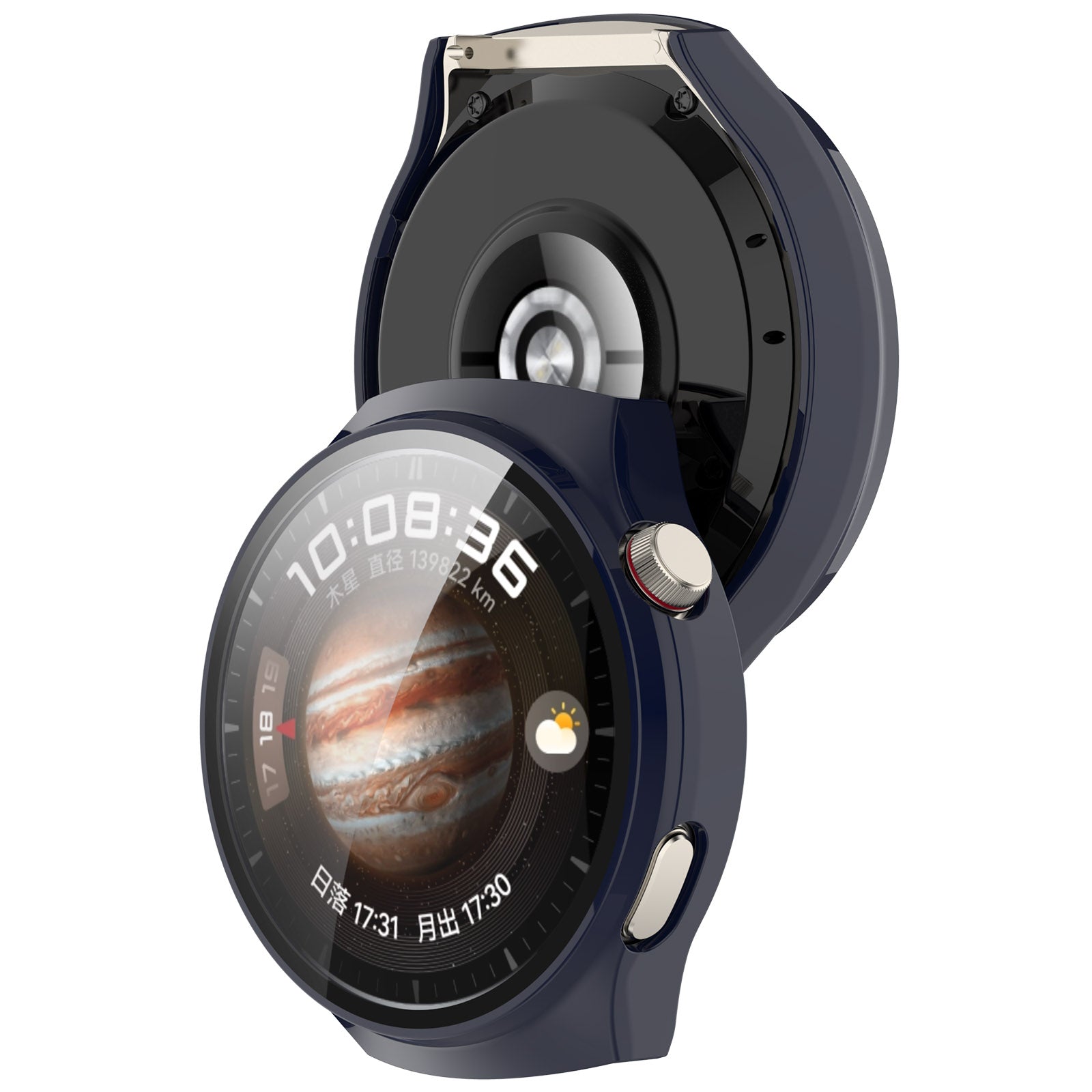 For Huawei Watch 4 Pro Case PC Cover with Curved Tempered Glass Screen Protector - Dark Blue