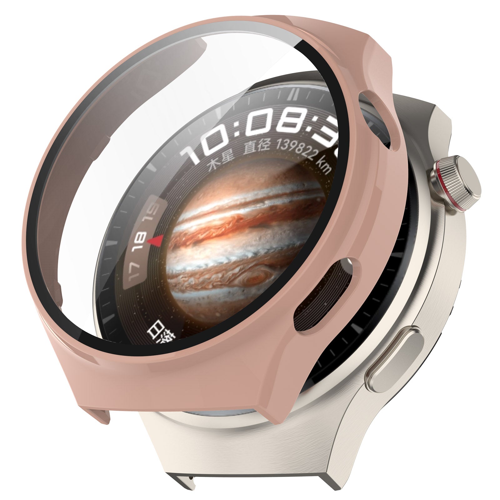 For Huawei Watch 4 Pro Case PC Cover with Curved Tempered Glass Screen Protector - Pink