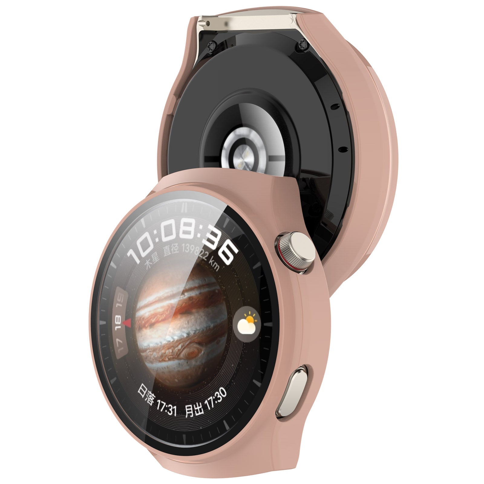 For Huawei Watch 4 Pro Case PC Cover with Curved Tempered Glass Screen Protector - Pink