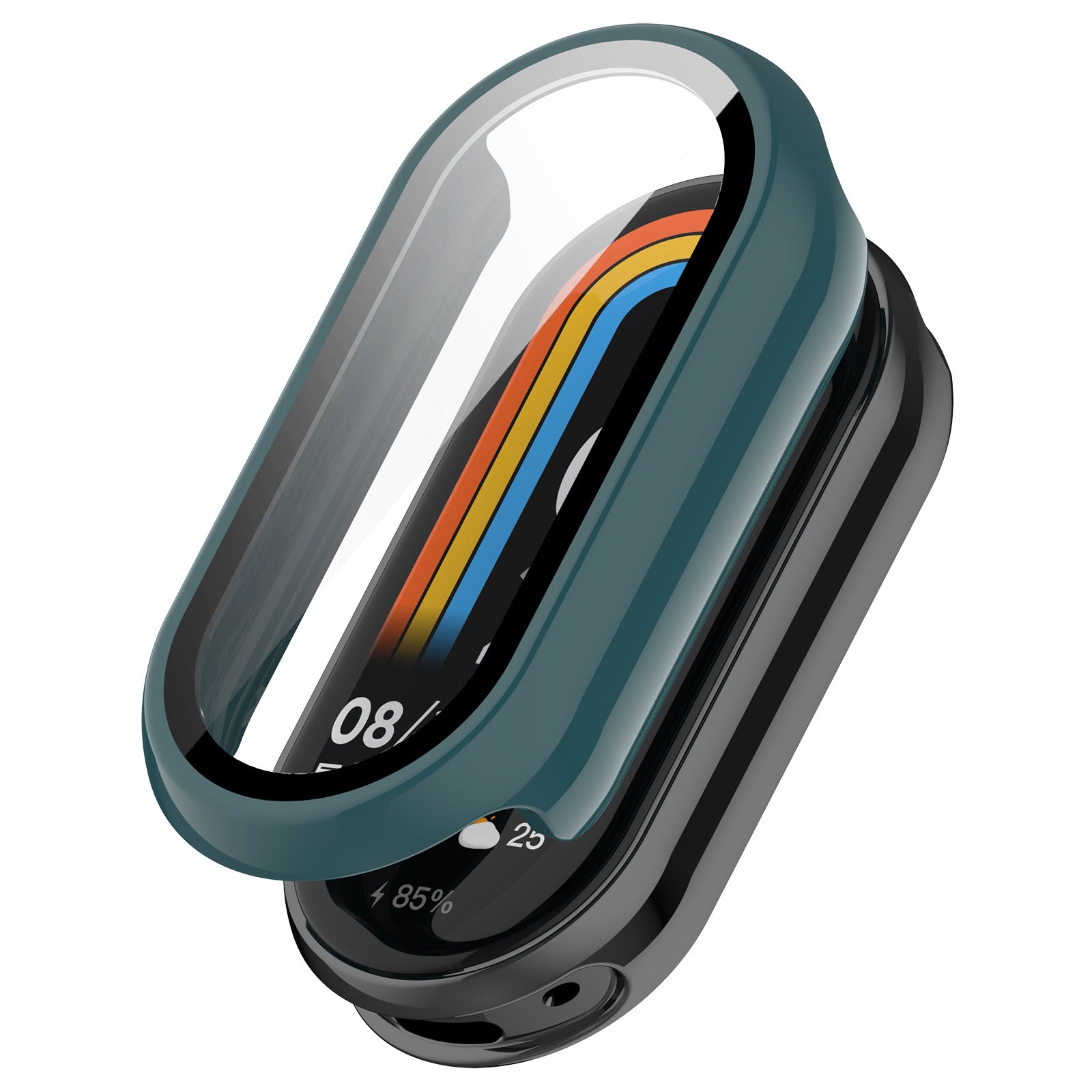 For Xiaomi Mi Band 8 / 8 NFC PC Case+Glossy Style Tempered Glass Screen Protector - Green
