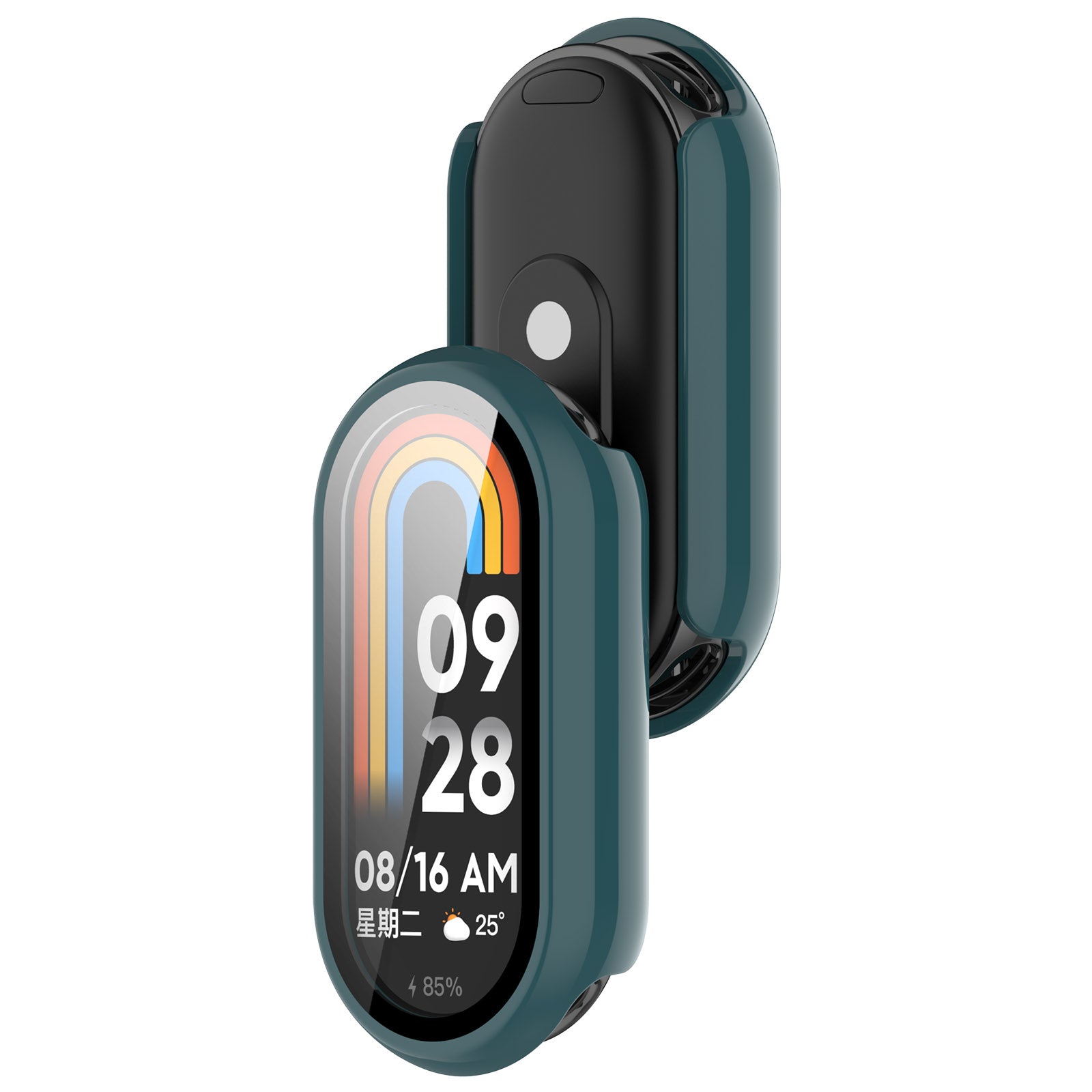 For Xiaomi Mi Band 8 / 8 NFC PC Case+Glossy Style Tempered Glass Screen Protector - Green