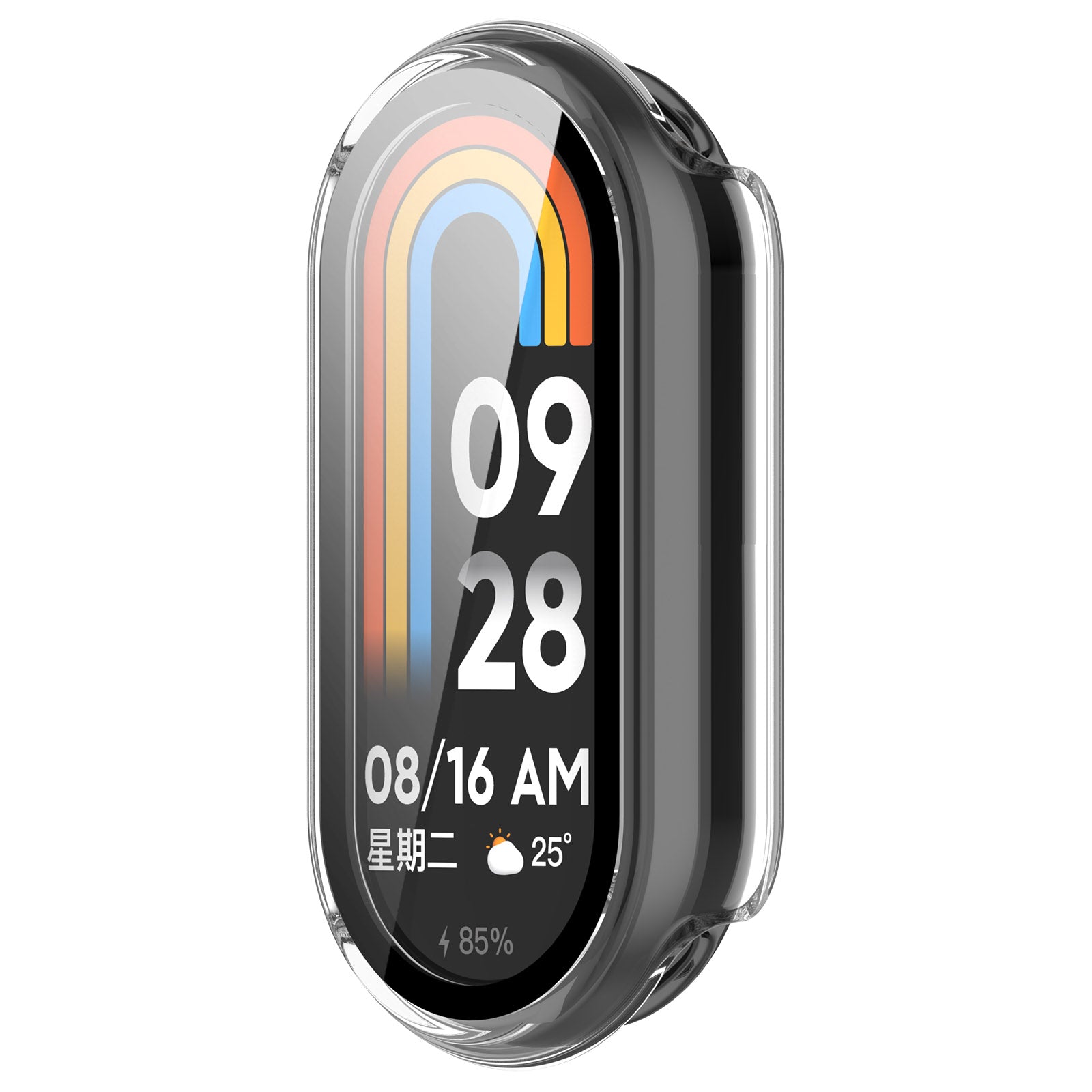 For Xiaomi Mi Band 8 / 8 NFC PC Case+Glossy Style Tempered Glass Screen Protector - Transparent White