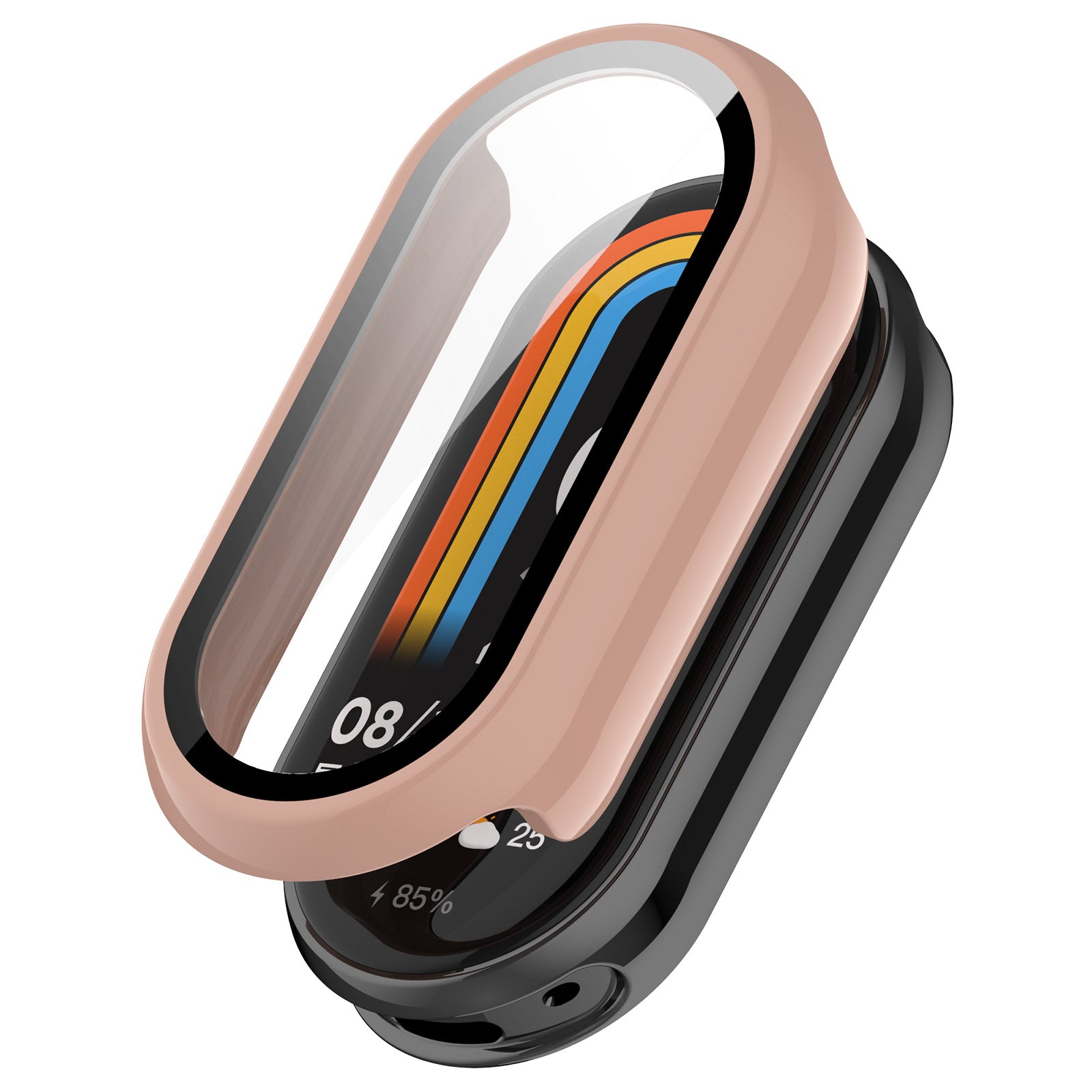 For Xiaomi Mi Band 8 / 8 NFC PC Case+Glossy Style Tempered Glass Screen Protector - Pink