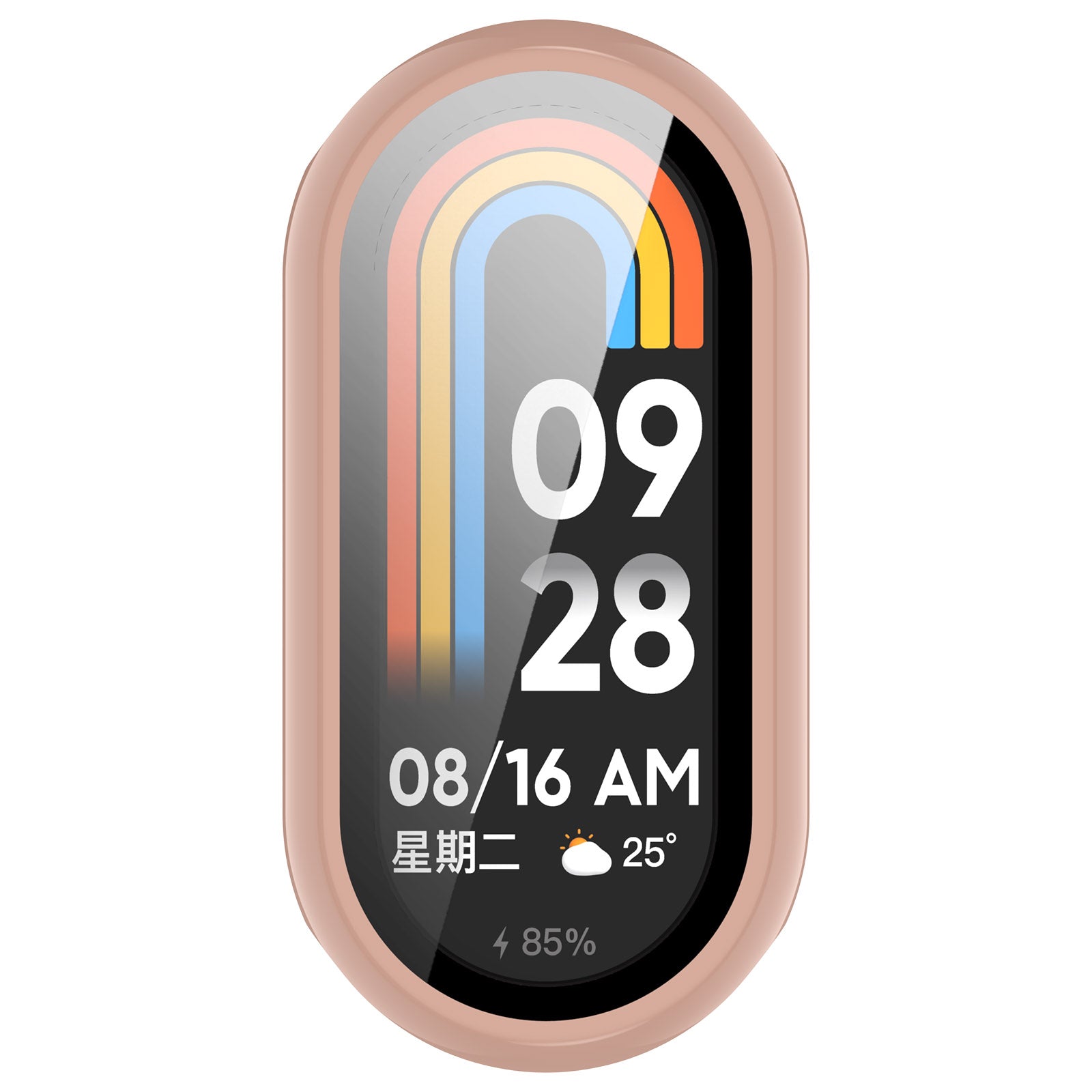 For Xiaomi Mi Band 8 / 8 NFC PC Case+Glossy Style Tempered Glass Screen Protector - Pink