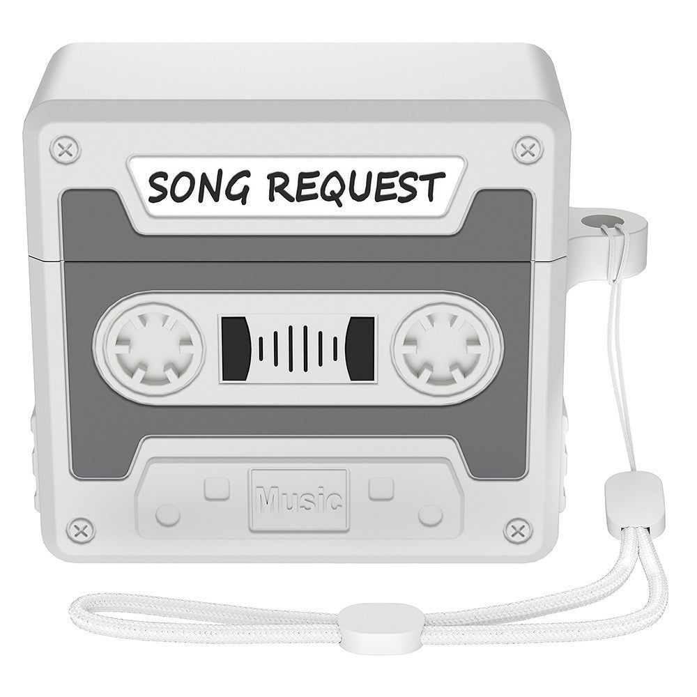 Compatible With  AirPods 5 / 4 Case Cassette Tape Design Portable Liquid Silicone Earbuds Cover with Strap - Grey
