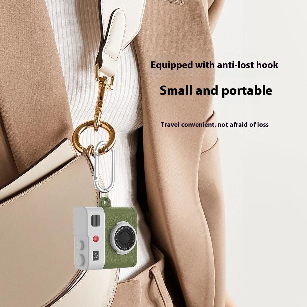 Compatible With  AirPods 5 / 4 Case Retro Camera Design Liquid Silicone Earbuds Carrying Cover with Carabiner - Green