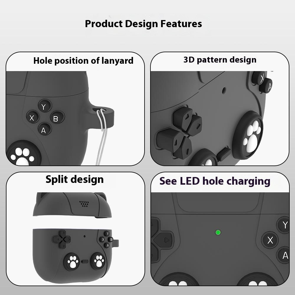 Compatible With  AirPods 5 / 4 Case Cute Cat Liquid Silicone Earphone Cover - Dark Grey