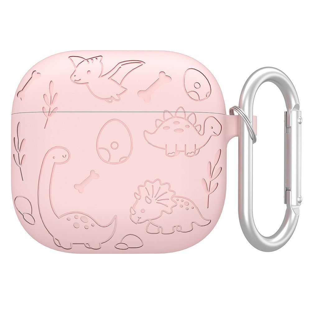 Compatible With  AirPods 5 / 4 Case Unique Dinosaur Design Liquid Silicone Earphone Cover with Carabiner - Light Pink