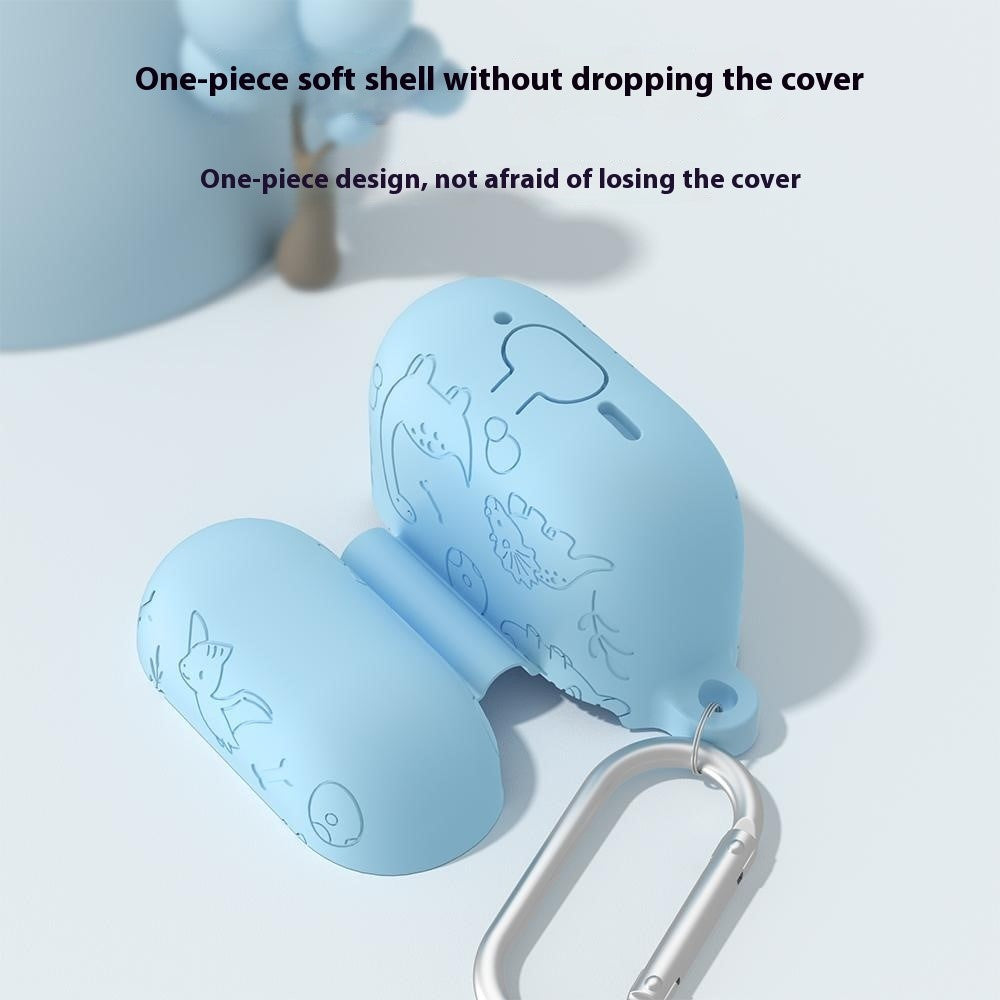 Compatible With  AirPods 5 / 4 Case Unique Dinosaur Design Liquid Silicone Earphone Cover with Carabiner - Matcha Green