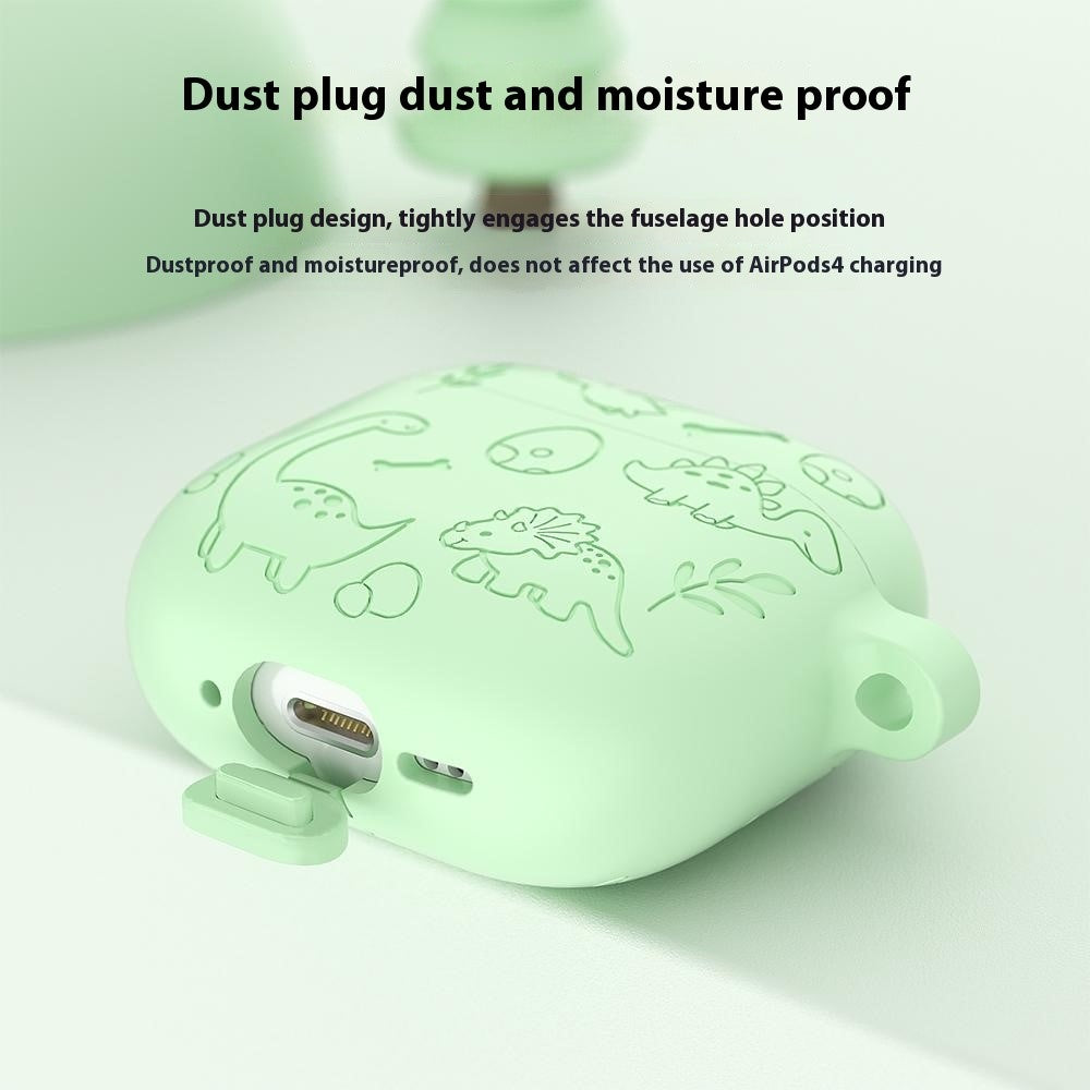 Compatible With  AirPods 5 / 4 Case Unique Dinosaur Design Liquid Silicone Earphone Cover with Carabiner - Matcha Green