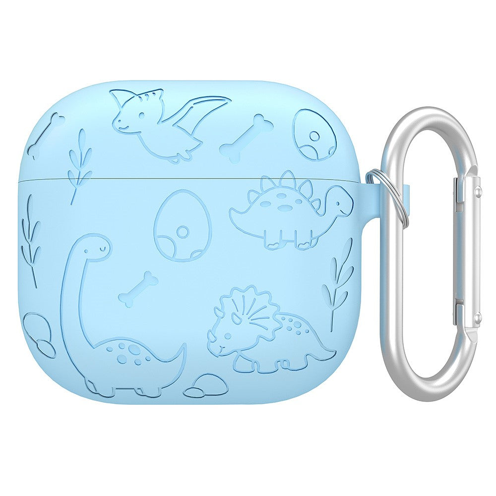 Compatible With  AirPods 5 / 4 Case Unique Dinosaur Design Liquid Silicone Earphone Cover with Carabiner - Baby Blue