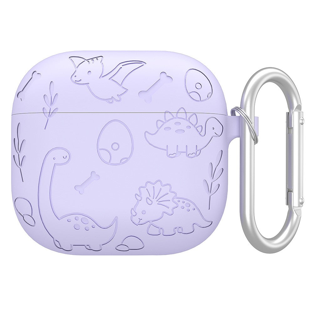 Compatible With  AirPods 5 / 4 Case Unique Dinosaur Design Liquid Silicone Earphone Cover with Carabiner - Light Purple