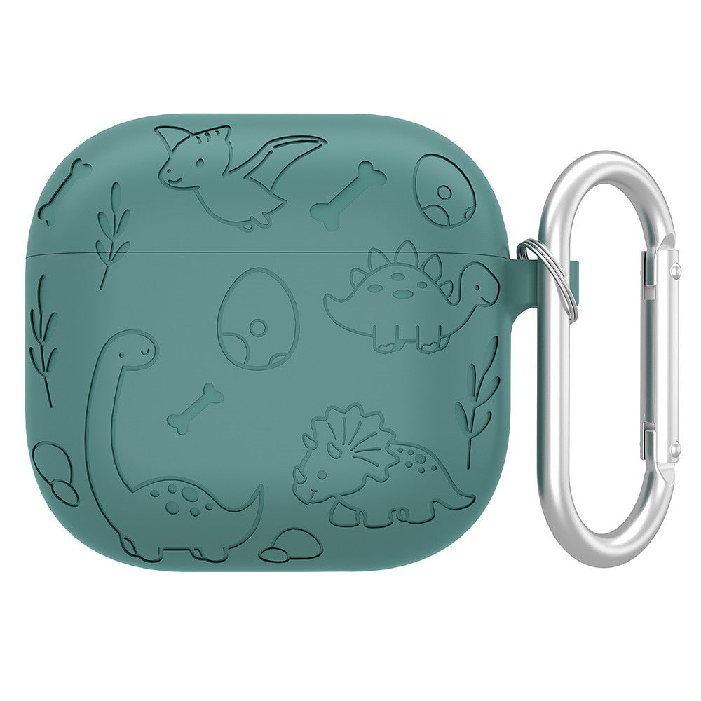 Compatible With  AirPods 5 / 4 Case Unique Dinosaur Design Liquid Silicone Earphone Cover with Carabiner - Green