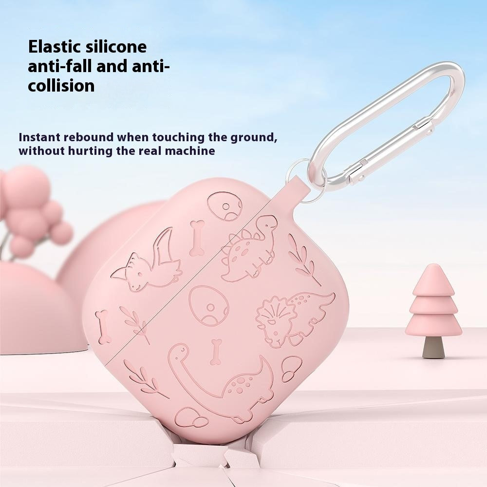 Compatible With  AirPods 5 / 4 Case Unique Dinosaur Design Liquid Silicone Earphone Cover with Carabiner - Green