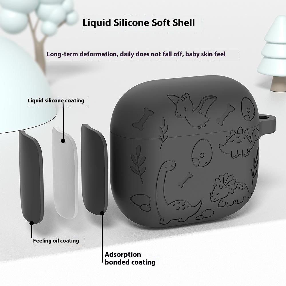 Compatible With  AirPods 5 / 4 Case Unique Dinosaur Design Liquid Silicone Earphone Cover with Carabiner - Green