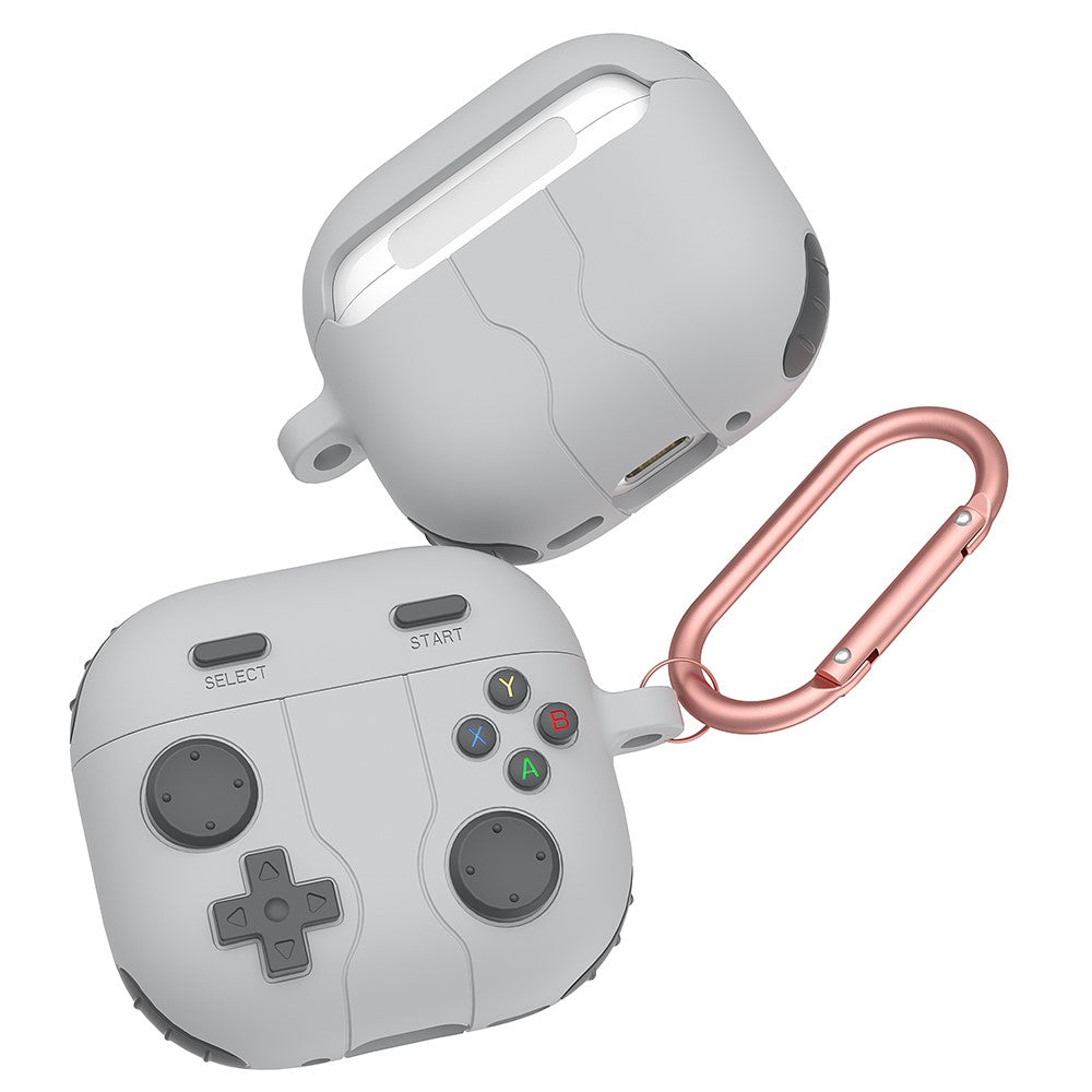 Compatible With  AirPods 5 / 4 Case Game Console Shape Earphones Silicone Shell with Carabiner - Rock Grey