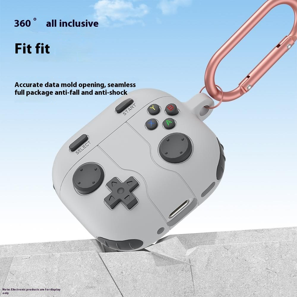 Compatible With  AirPods 5 / 4 Case Game Console Shape Earphones Silicone Shell with Carabiner - Rock Grey