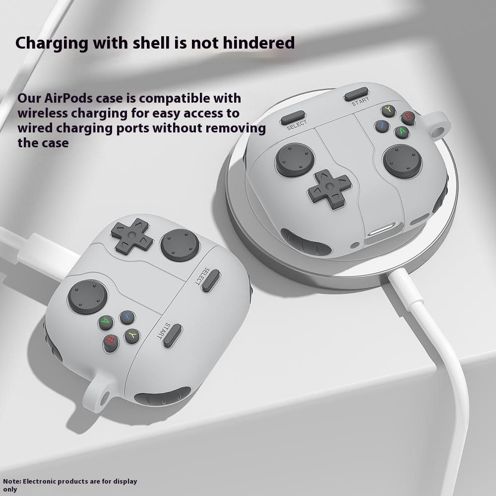 Compatible With  AirPods 5 / 4 Case Game Console Shape Earphones Silicone Shell with Carabiner - Rock Grey