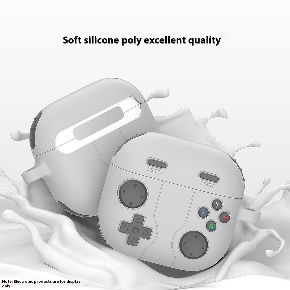Compatible With  AirPods 5 / 4 Case Game Console Shape Earphones Silicone Shell with Carabiner - Rock Grey