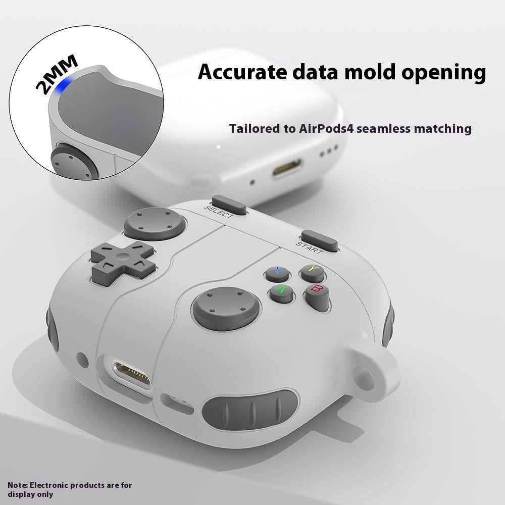 Compatible With  AirPods 5 / 4 Case Game Console Shape Earphones Silicone Shell with Carabiner - Rock Grey