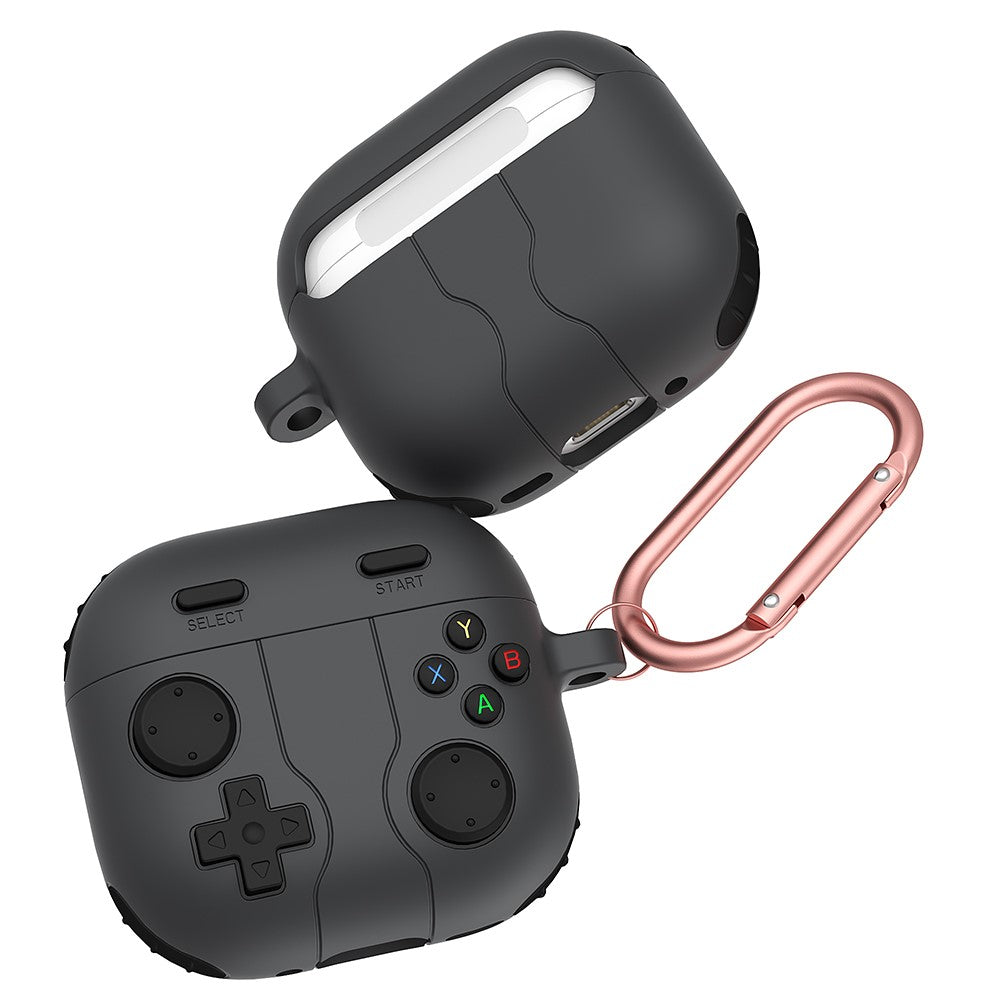 Compatible With  AirPods 5 / 4 Case Game Console Shape Earphones Silicone Shell with Carabiner - Dark Grey