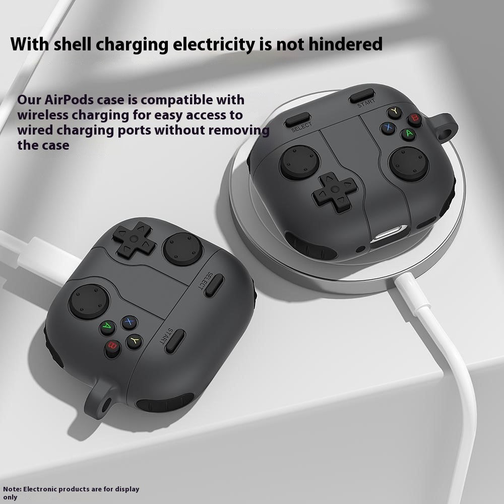 Compatible With  AirPods 5 / 4 Case Game Console Shape Earphones Silicone Shell with Carabiner - Dark Grey
