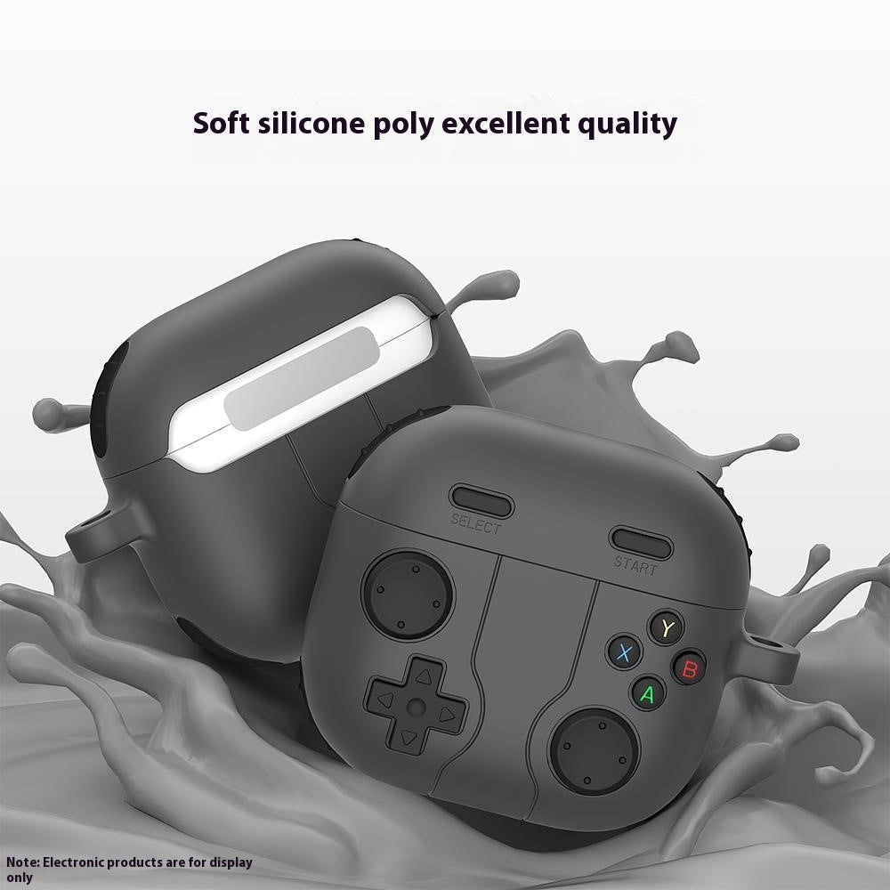 Compatible With  AirPods 5 / 4 Case Game Console Shape Earphones Silicone Shell with Carabiner - Dark Grey