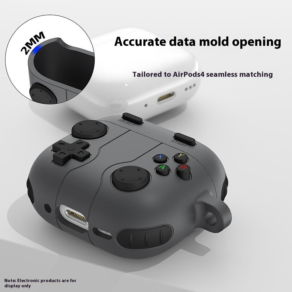 Compatible With  AirPods 5 / 4 Case Game Console Shape Earphones Silicone Shell with Carabiner - Dark Grey