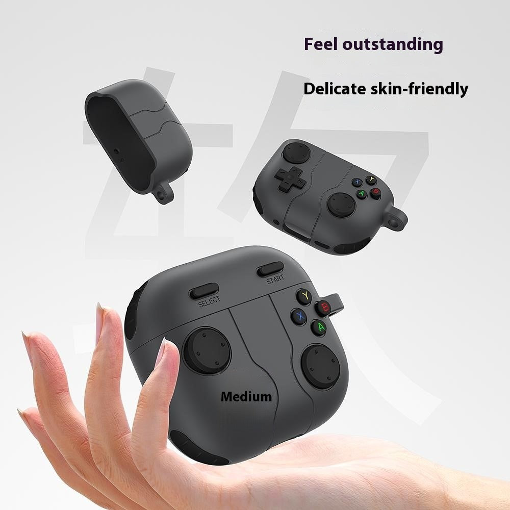 Compatible With  AirPods 5 / 4 Case Game Console Shape Earphones Silicone Shell with Carabiner - Dark Grey