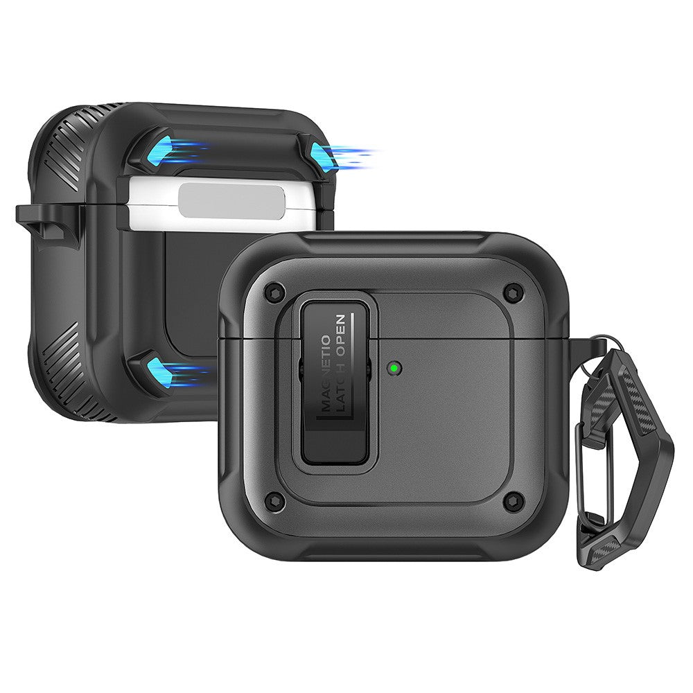 Compatible With  AirPods 5 / 4 Earbuds Case PC+TPU Shockproof Full Body Protective Magnetic Cover with Carabiner - Titanium Grey