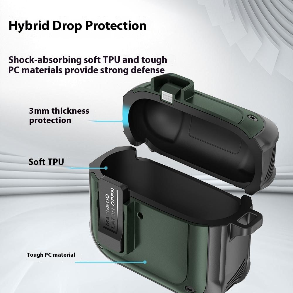 Compatible With  AirPods 5 / 4 Earbuds Case PC+TPU Shockproof Full Body Protective Magnetic Cover with Carabiner - Titanium Grey