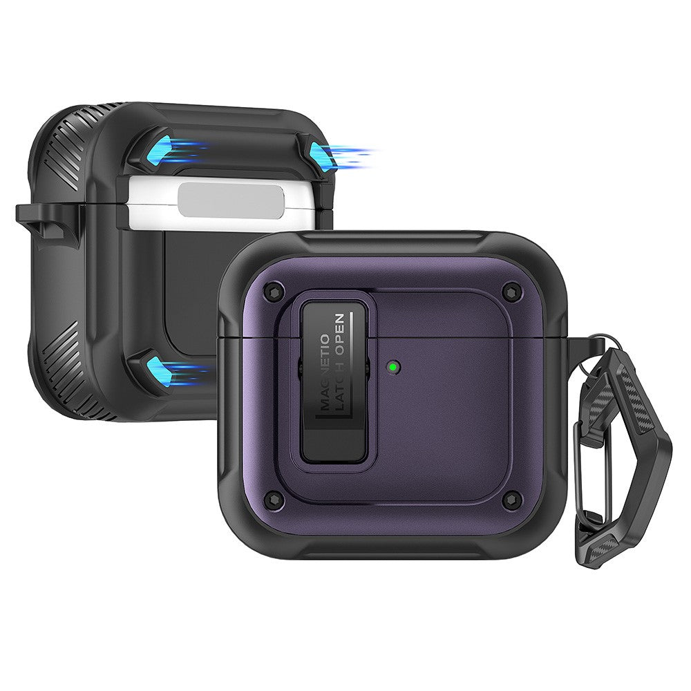 Compatible With  AirPods 5 / 4 Earbuds Case PC+TPU Shockproof Full Body Protective Magnetic Cover with Carabiner - Purple