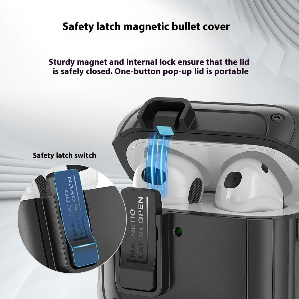 Compatible With  AirPods 5 / 4 Earbuds Case PC+TPU Shockproof Full Body Protective Magnetic Cover with Carabiner - Purple
