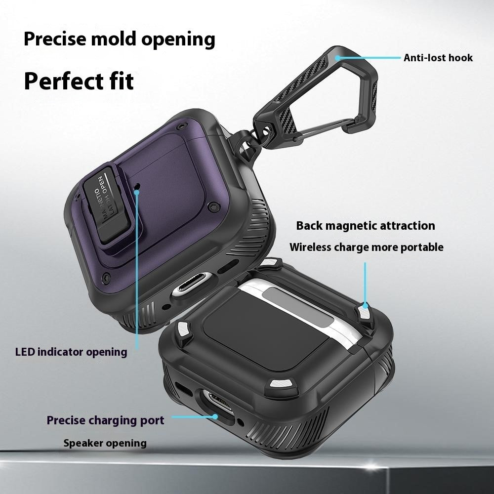 Compatible With  AirPods 5 / 4 Earbuds Case PC+TPU Shockproof Full Body Protective Magnetic Cover with Carabiner - Purple
