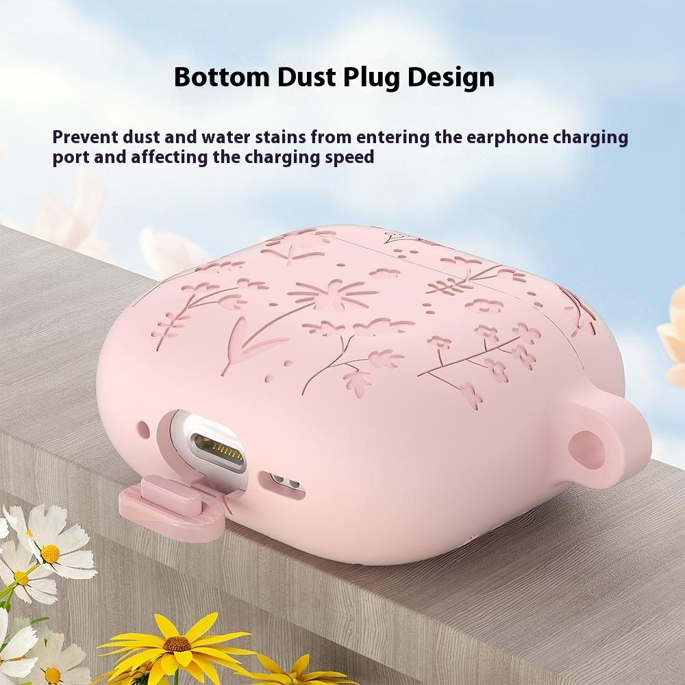Compatible With  AirPods 5 / 4 Case Floral Pattern Liquid Silicone Earphone Cover with Carabiner - Matcha Green